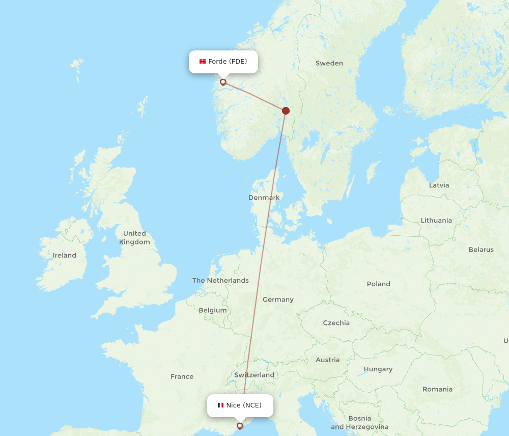 Flights from Forde to Nice FDE to NCE Flight Routes