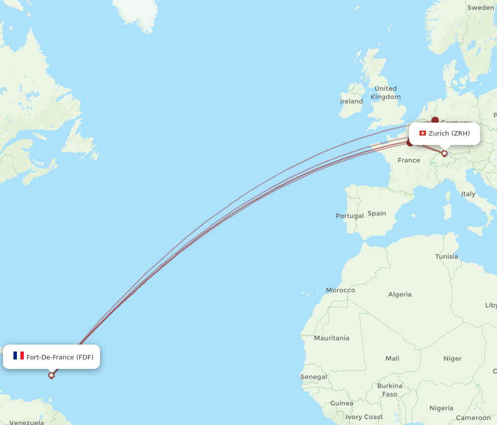 Flights from Fort De France to Zurich FDF to ZRH Flight Routes