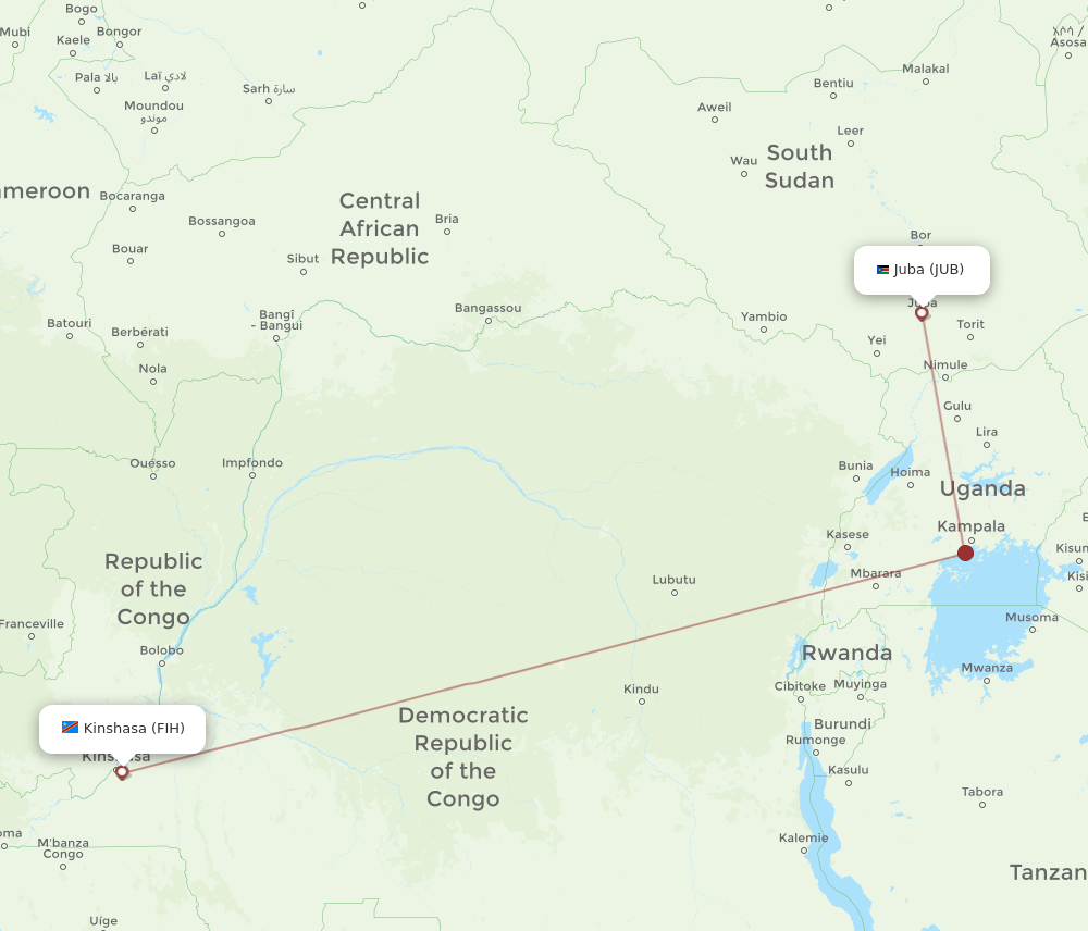 All Flight Routes From Juba To Kinshasa Jub To Fih Flight Routes 8135