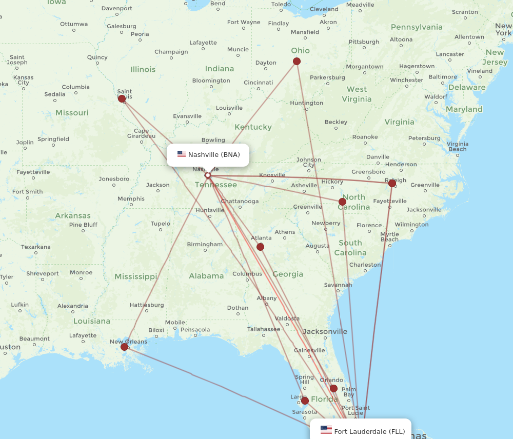 Flights from Fort Lauderdale to Nashville FLL to BNA Flight Routes