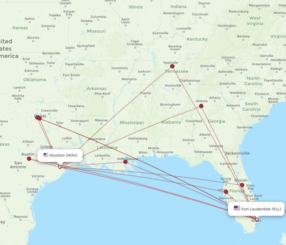 FLL to HOU flights and routes map