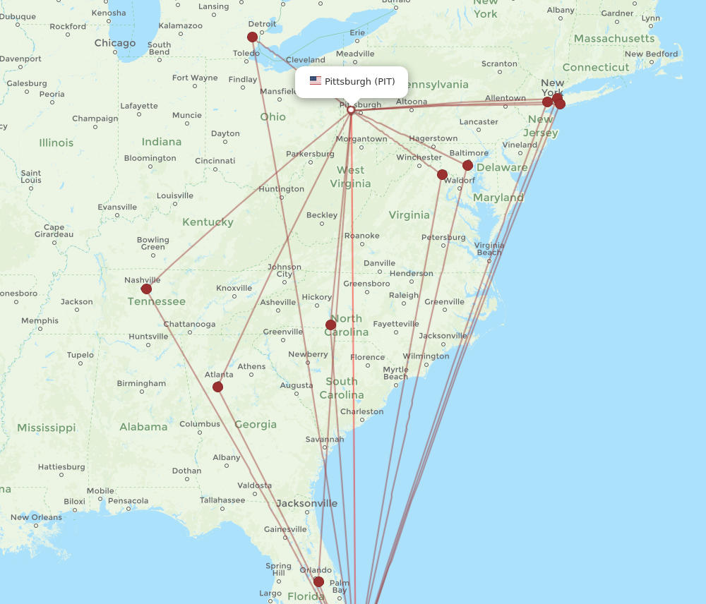 Flights from Fort Lauderdale to Pittsburgh FLL to PIT Flight Routes