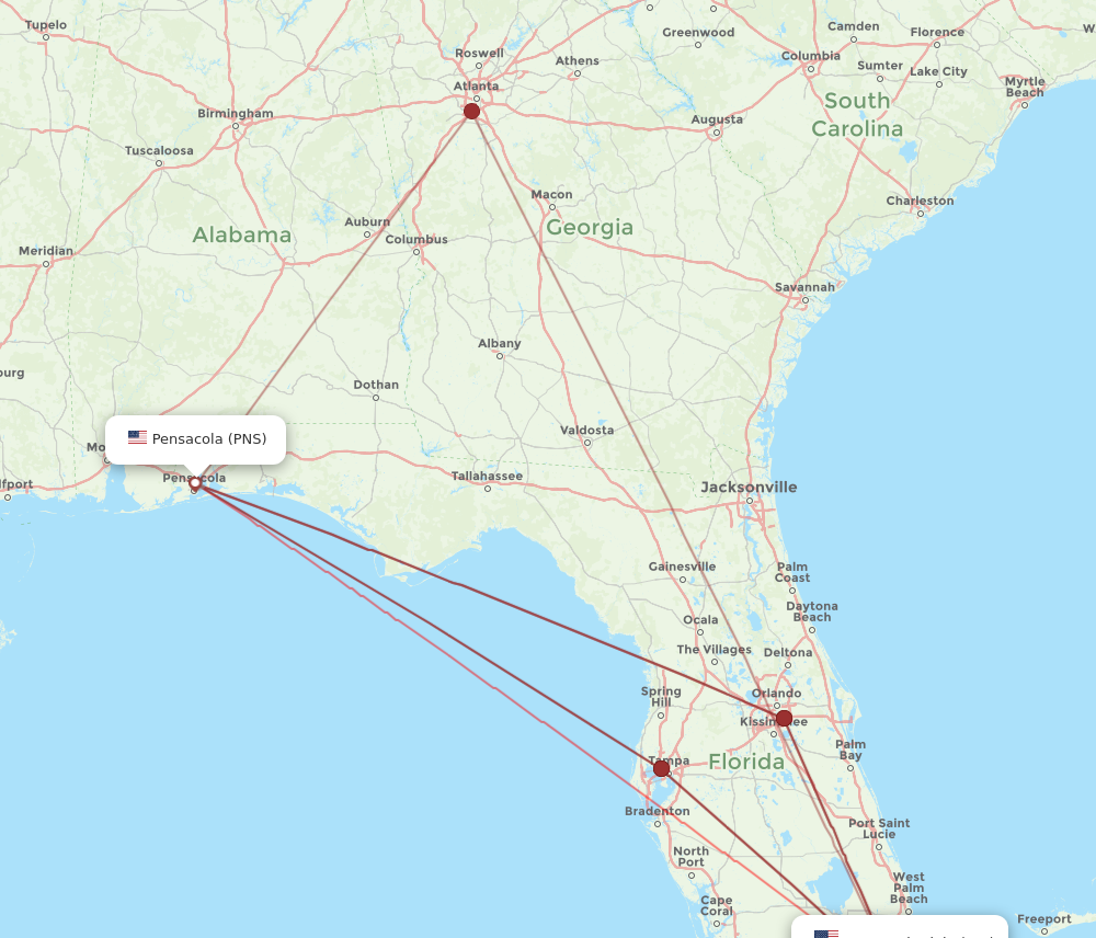 Flights from Fort Lauderdale to Pensacola FLL to PNS Flight Routes