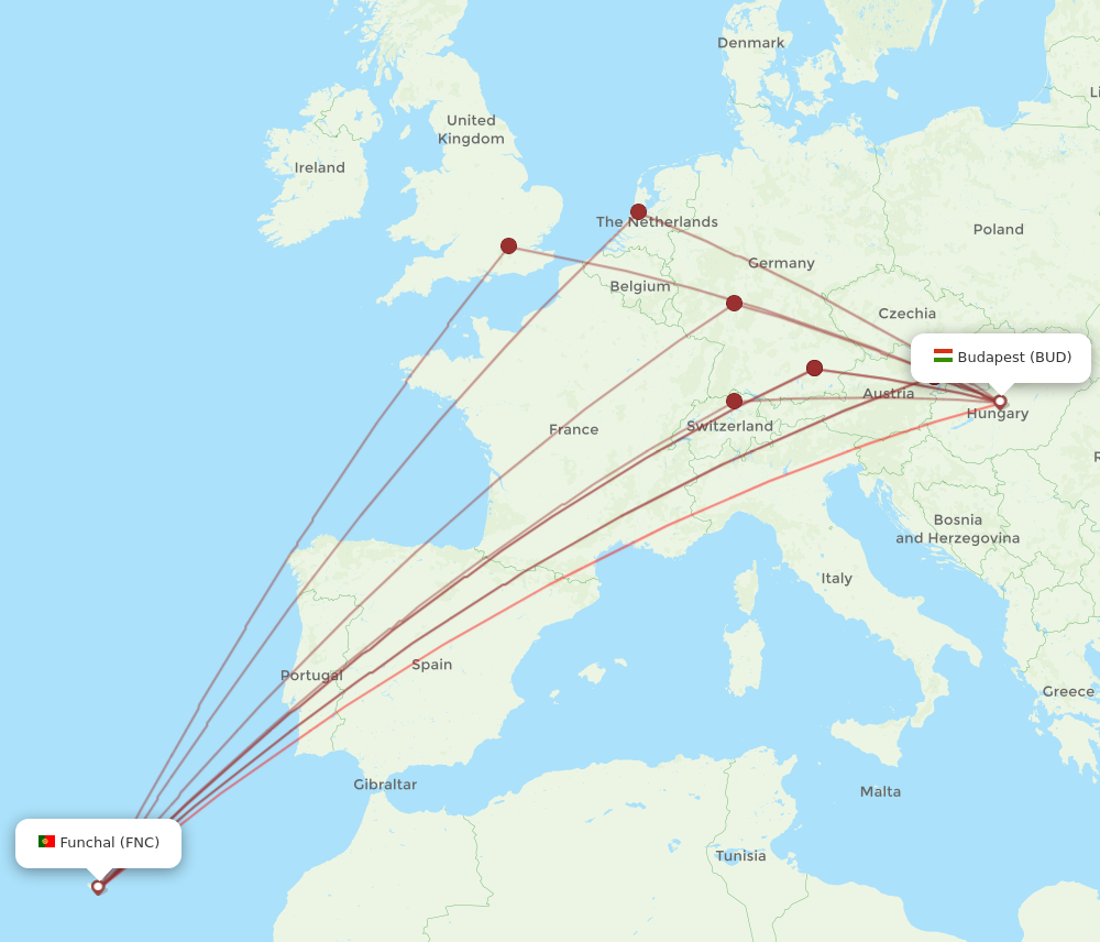 All Flight Routes From Funchal To Budapest, Fnc To Bud - Flight Routes