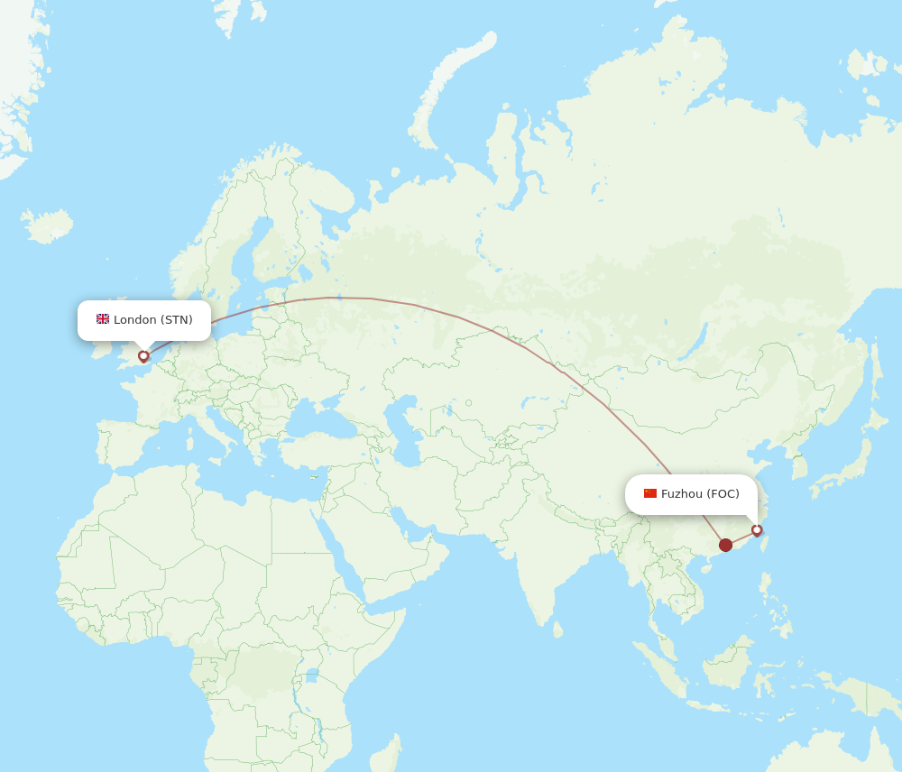 FOC to STN flights and routes map