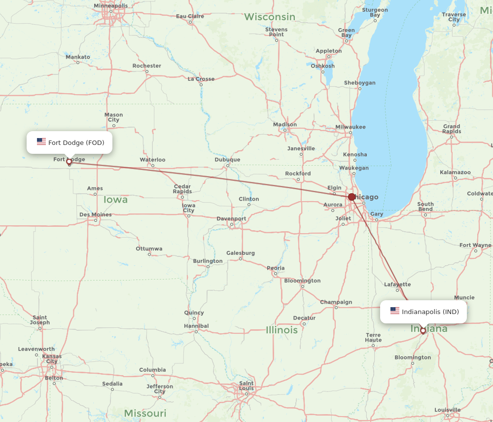 Flights from Fort Dodge to Indianapolis FOD to IND Flight Routes