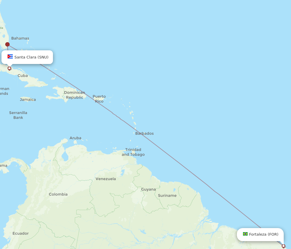 Flights from Santa Clara to Fortaleza, SNU to FOR - Flight Routes