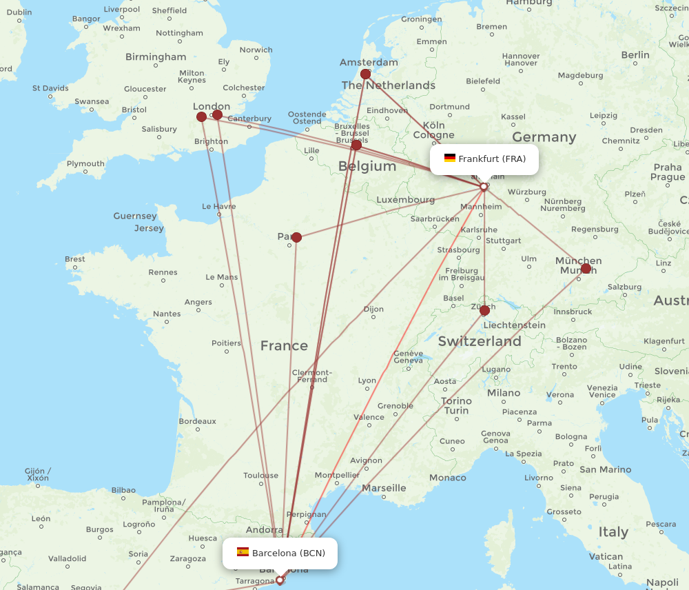 Flights from Frankfurt to Barcelona FRA to BCN Flight Routes