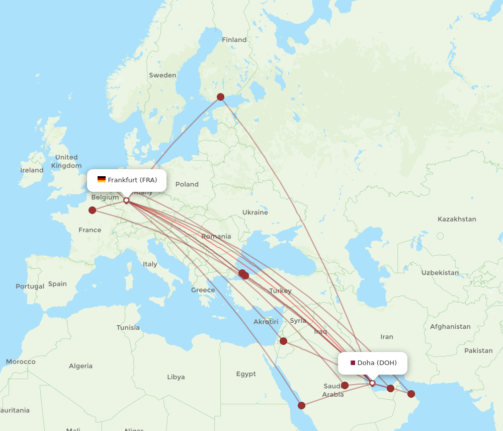 FRA to DOH flights and routes map