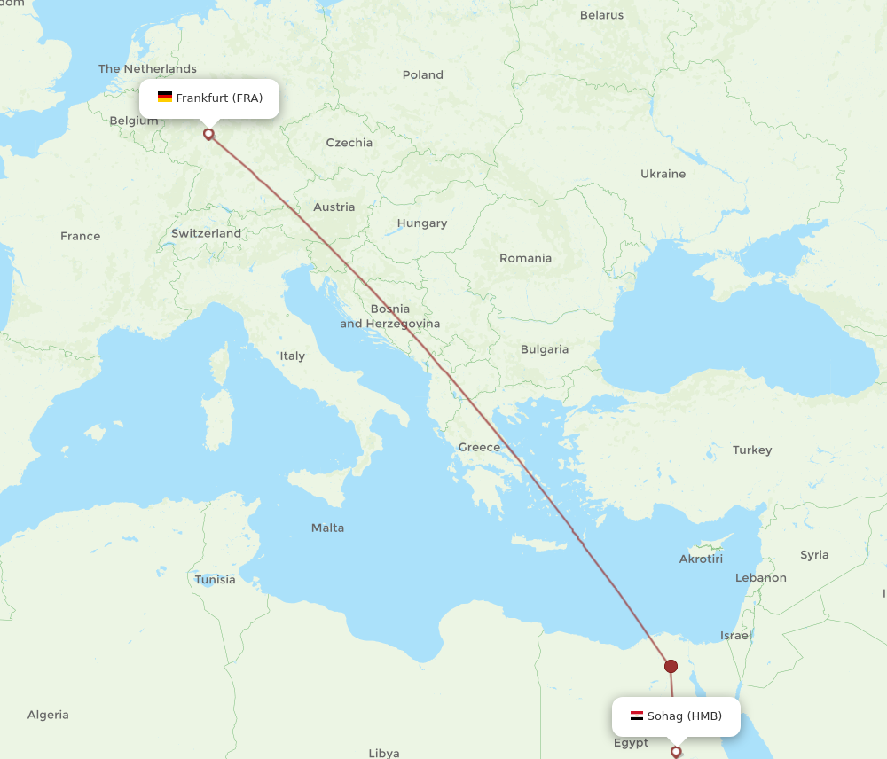 FRA to HMB flights and routes map