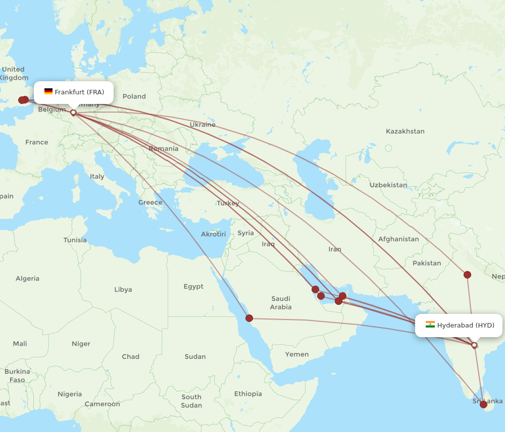 All Flight Routes From Frankfurt To Hyderabad Fra To Hyd Flight Routes 0537