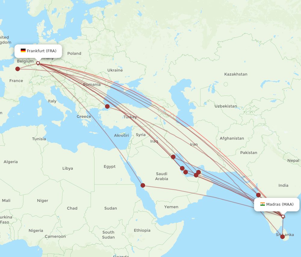 FRA to MAA flights and routes map