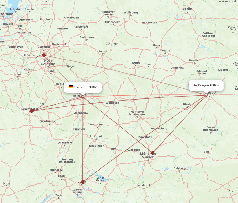 Flights from Frankfurt to Prague FRA to PRG Flight Routes