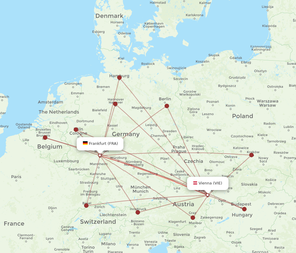 Flights from Frankfurt to Vienna FRA to VIE Flight Routes