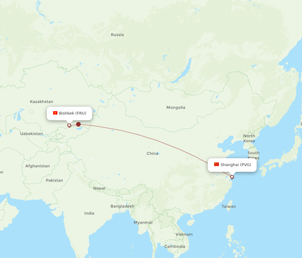 Flights from Bishkek to Shanghai FRU to PVG Flight Routes