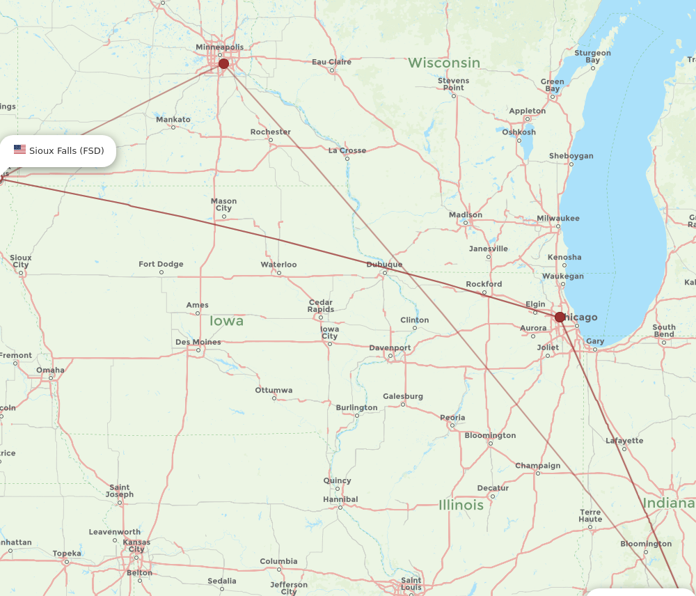 All Flight Routes From Sioux Falls To Louisville, FSD To SDF - Flight ...