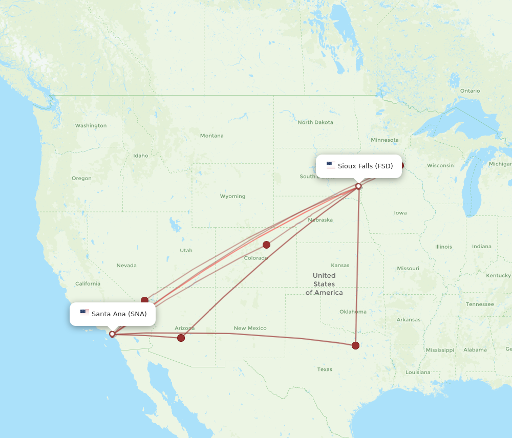 All flight routes from Sioux Falls to Santa Ana, FSD to SNA - Flight Routes