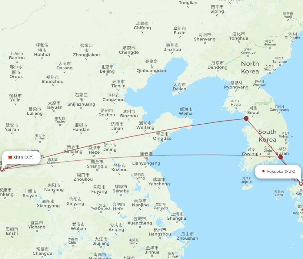 FUK to XIY flights and routes map