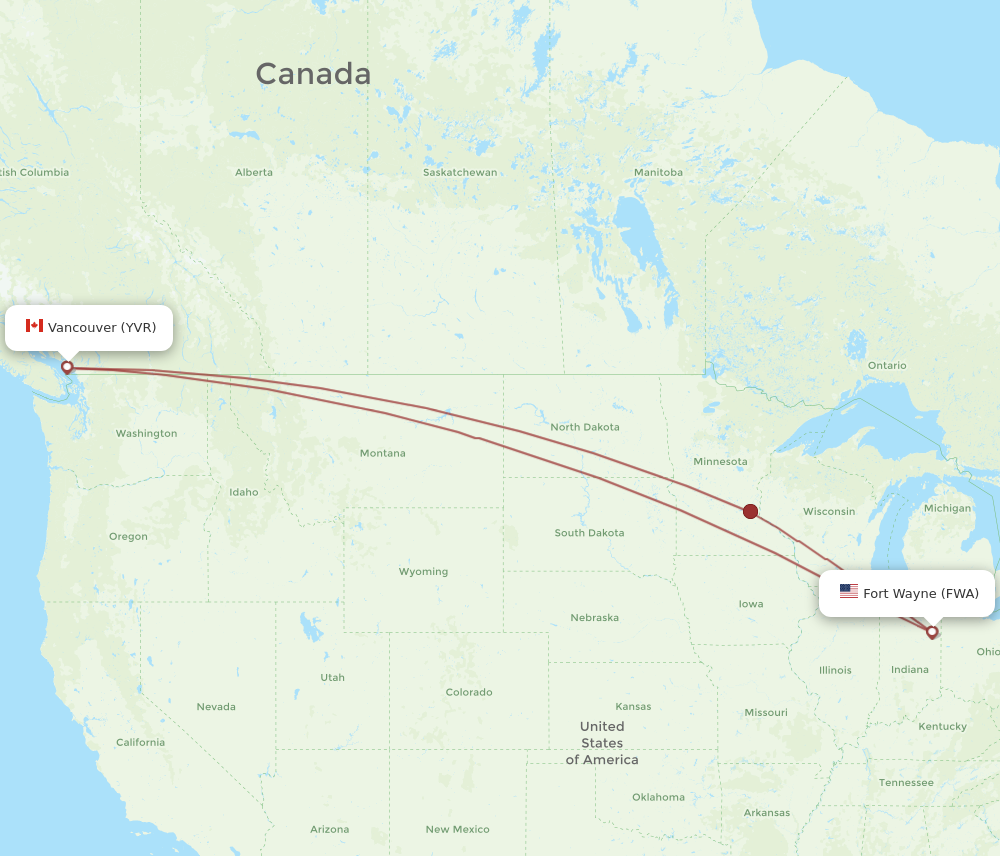 All Flight Routes From Vancouver To Fort Wayne Yvr To Fwa Flight Routes 9586