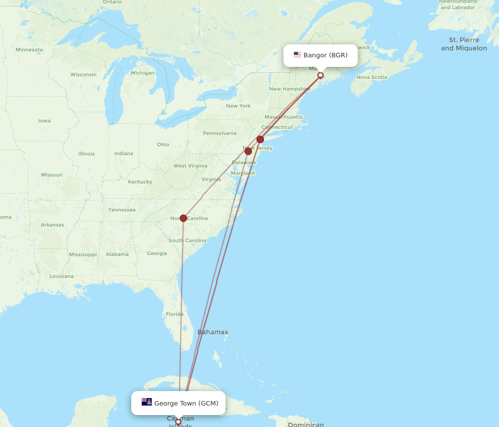 Flights from Grand Cayman Island to Bangor GCM to BGR Flight Routes