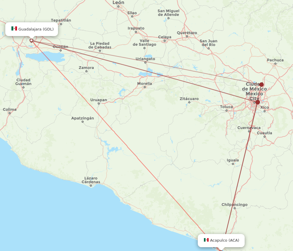 Flights from Guadalajara to Acapulco GDL to ACA Flight Routes