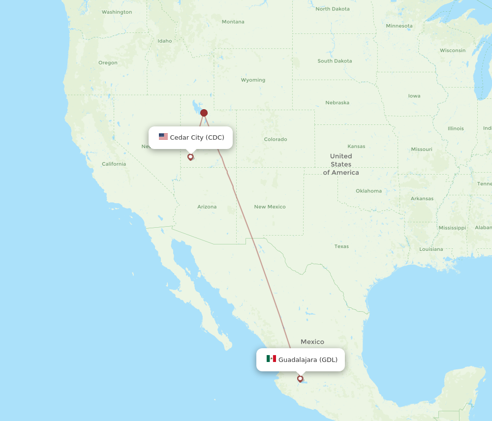 All Flight Routes From Guadalajara To Cedar City Gdl To Cdc Flight Routes 7086