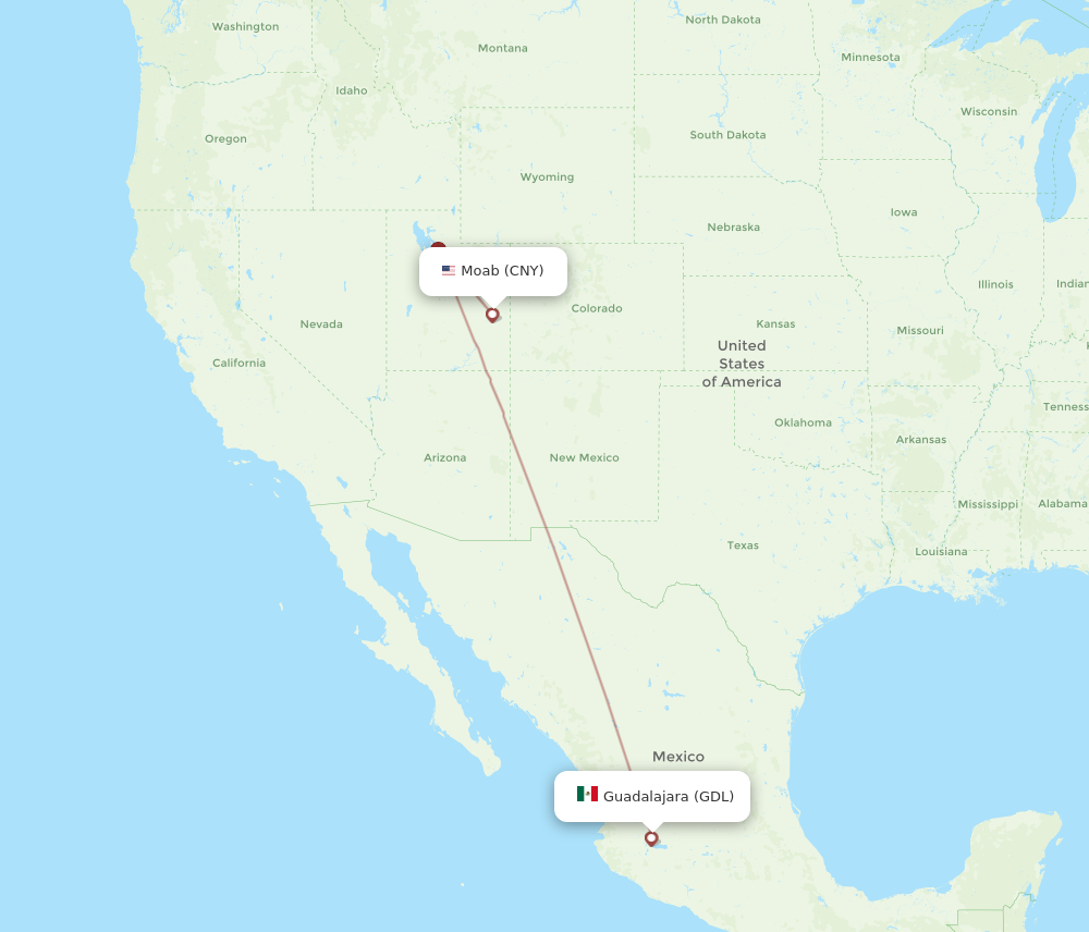 Flights from Moab to Guadalajara, CNY to GDL - Flight Routes