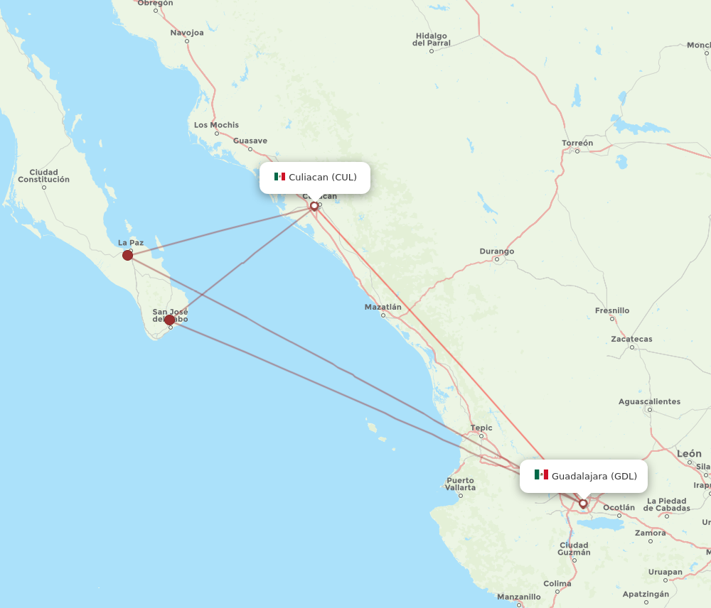 Flights from Guadalajara to Culiacan GDL to CUL Flight Routes