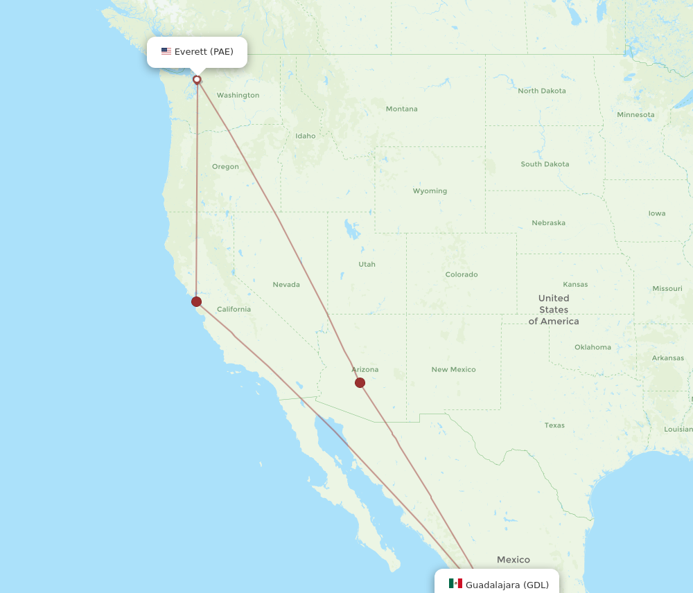 All Flight Routes From Guadalajara To Everett Gdl To Pae Flight Routes 0436