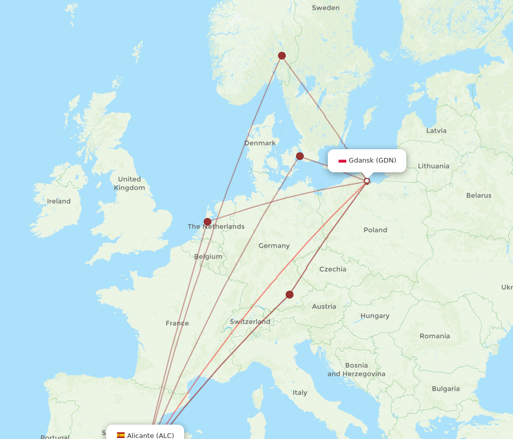 Flights From Gdansk To Alicante, GDN To ALC - Flight Routes