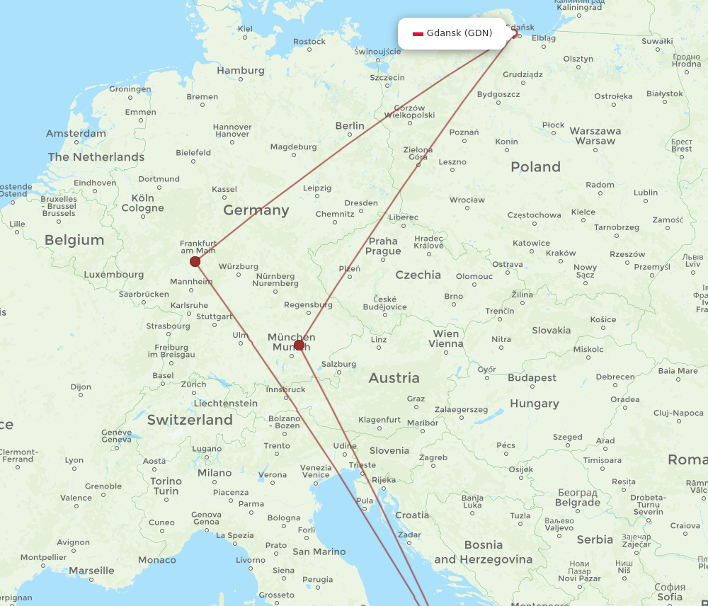 All Flight Routes From Gdansk To Bari, GDN To BRI - Flight Routes