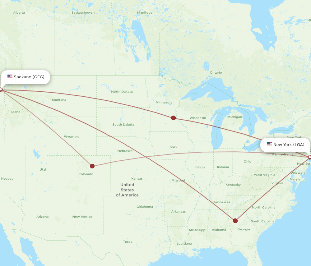 Flights from Spokane to New York GEG to LGA Flight Routes