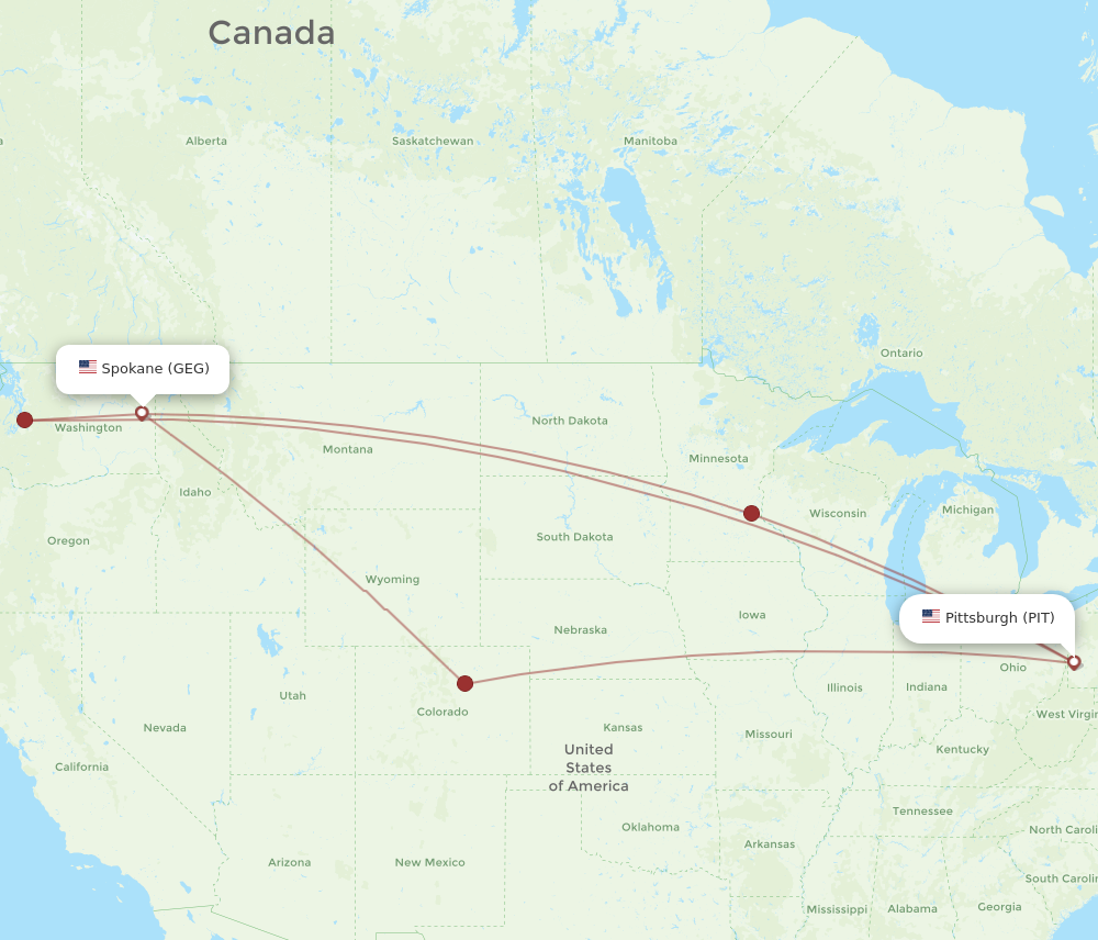 Flights from Spokane to Pittsburgh, GEG to PIT - Flight Routes