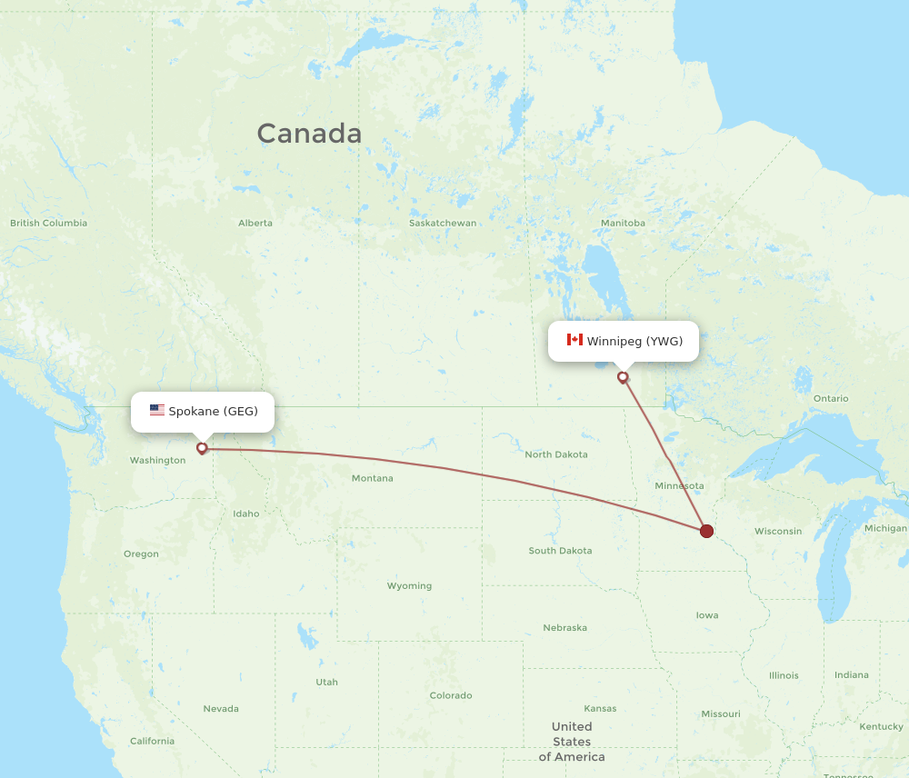 Flights from Winnipeg to Spokane YWG to GEG Flight Routes