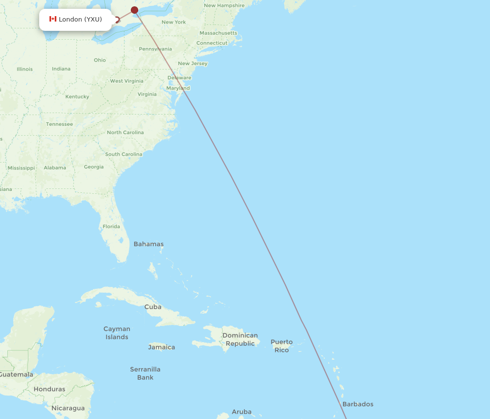 All flight routes from Georgetown to London, GEO to YXU - Flight Routes