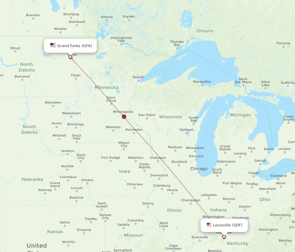 Flights from Grand Forks to Louisville, GFK to SDF - Flight Routes