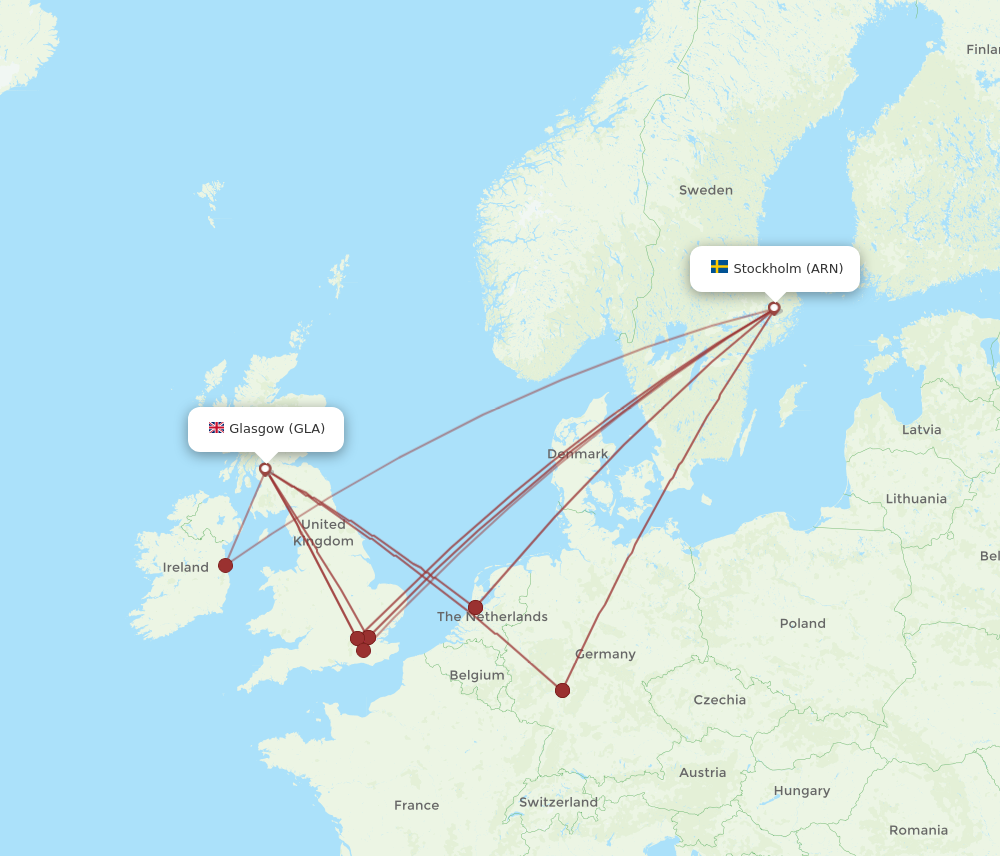 Flights from Glasgow to Stockholm GLA to ARN Flight Routes