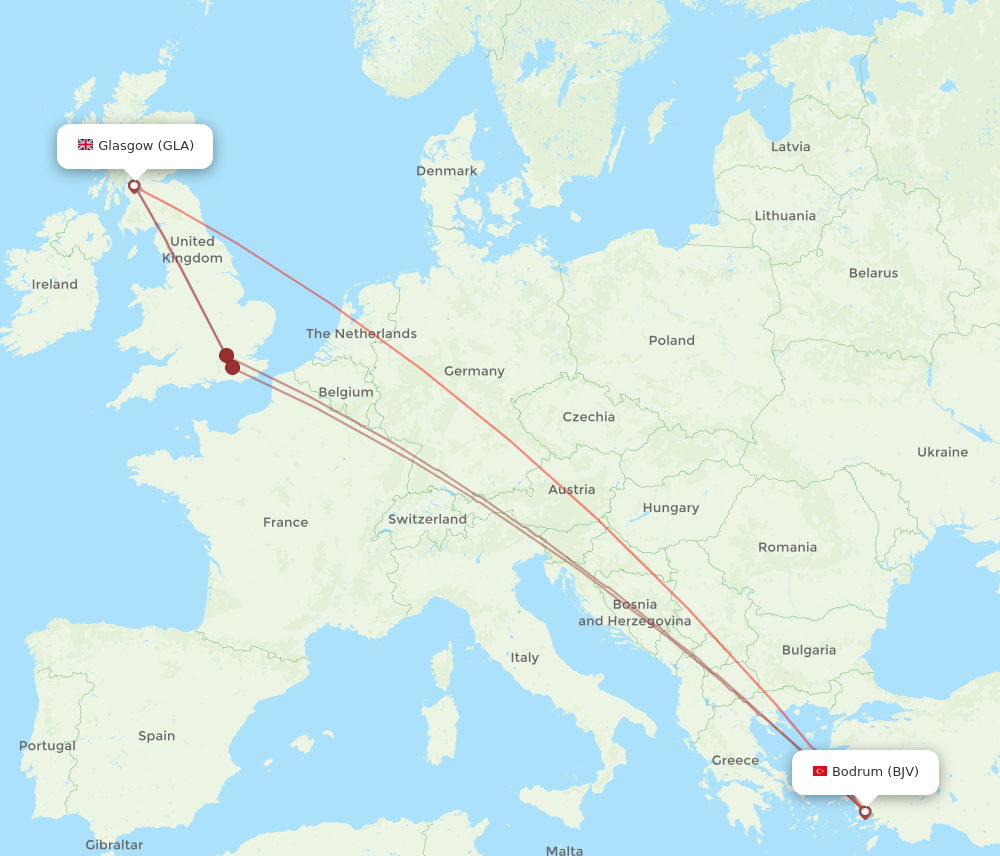 Flights from Glasgow to Bodrum GLA to BJV Flight Routes