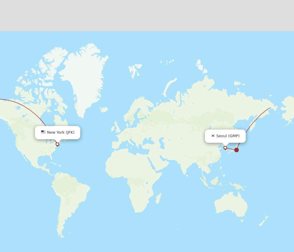 Flights from Seoul to New York GMP to JFK Flight Routes