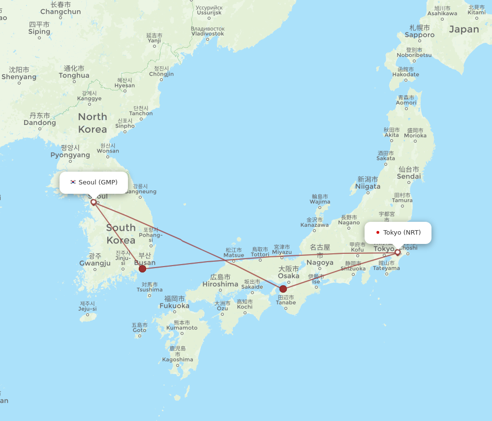 Flights from Seoul to Tokyo GMP to NRT Flight Routes