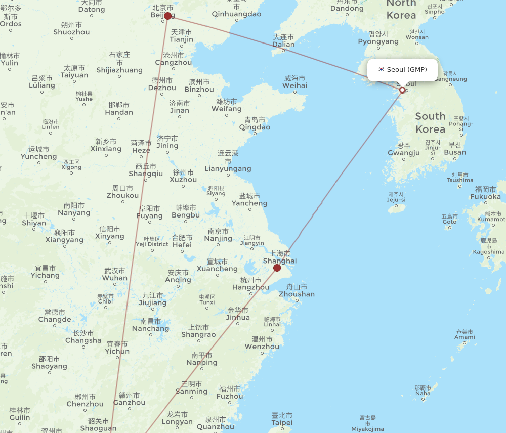 GMP to SZX flights and routes map