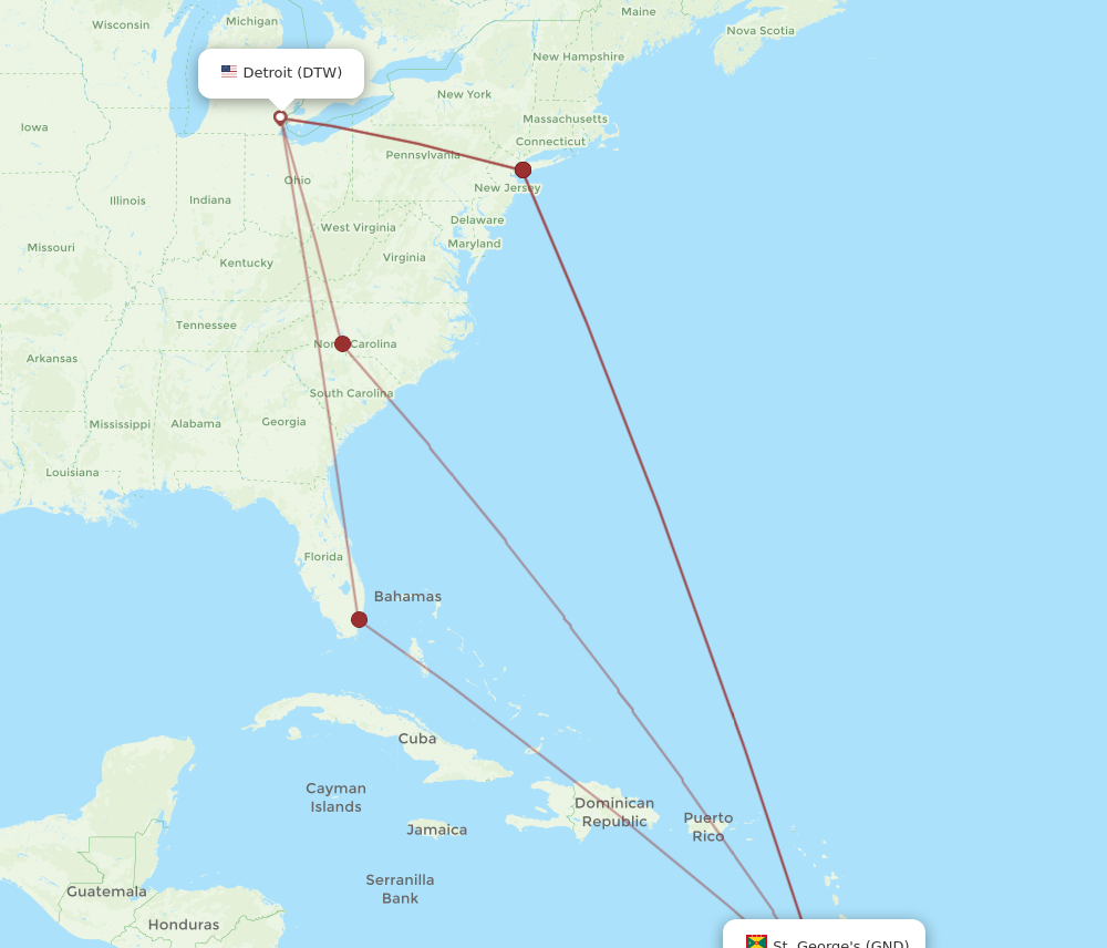 Flights from St. George s to Detroit GND to DTW Flight Routes