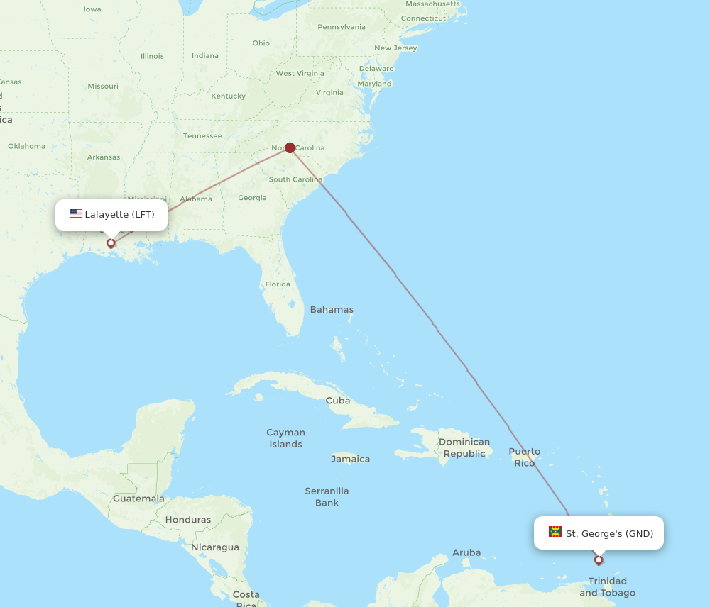 Flights from Lafayette to St. George's, LFT to GND - Flight Routes