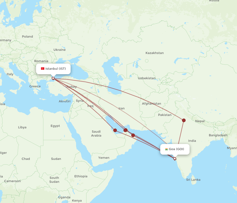 Flights from Goa to Istanbul GOI to IST Flight Routes