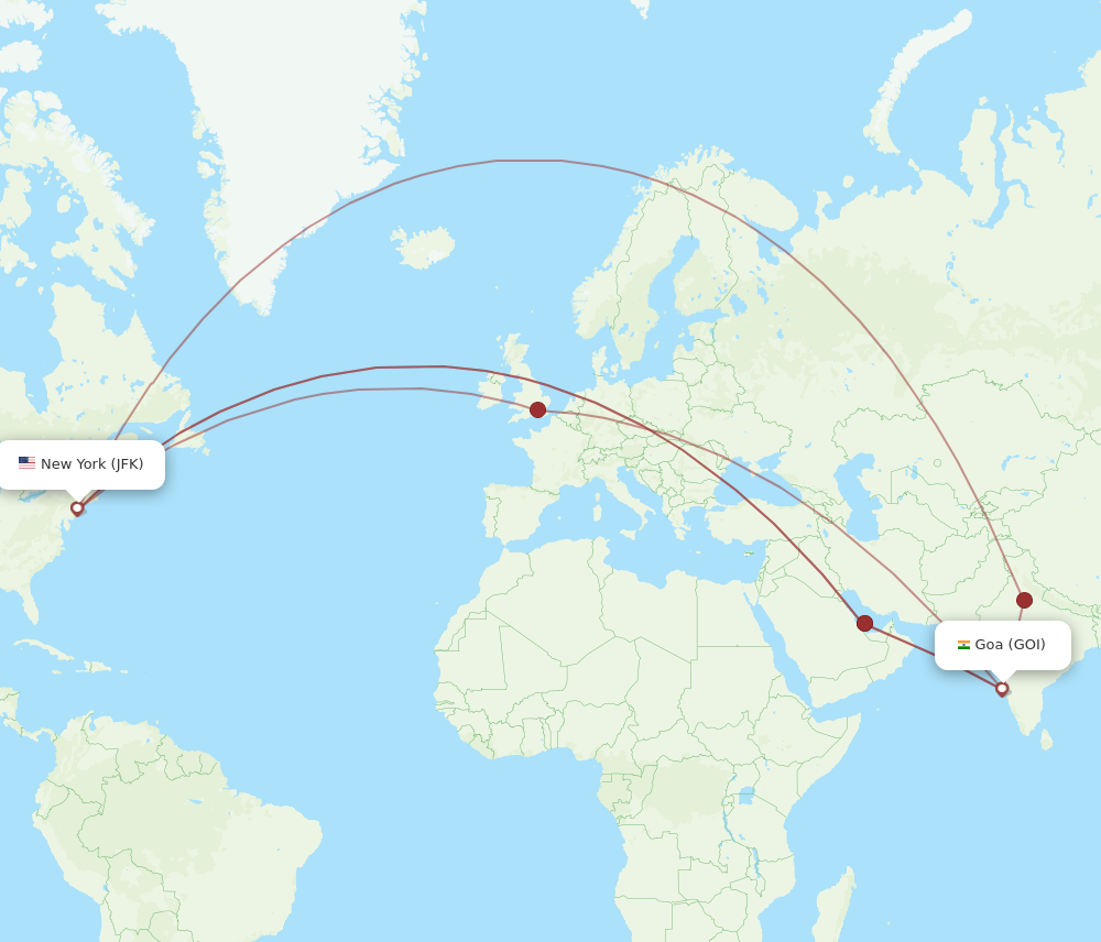 All flight routes from Goa to New York, GOI to JFK - Flight Routes