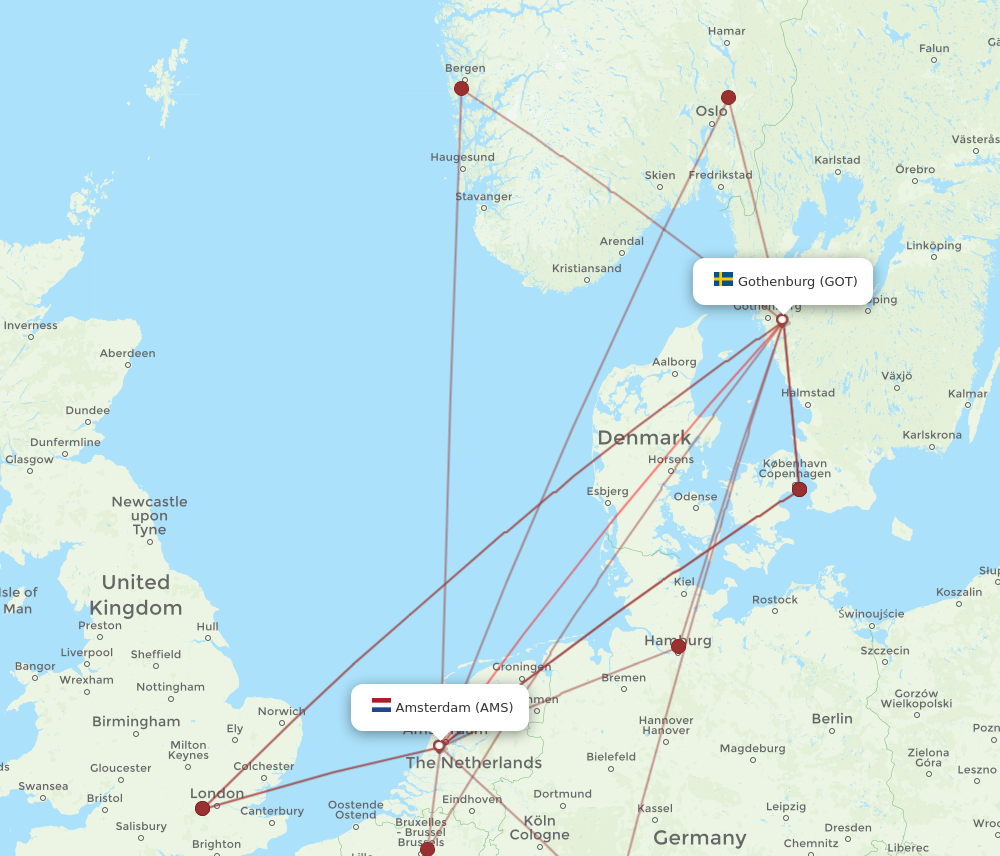 Flights from Gothenburg to Amsterdam GOT to AMS Flight Routes