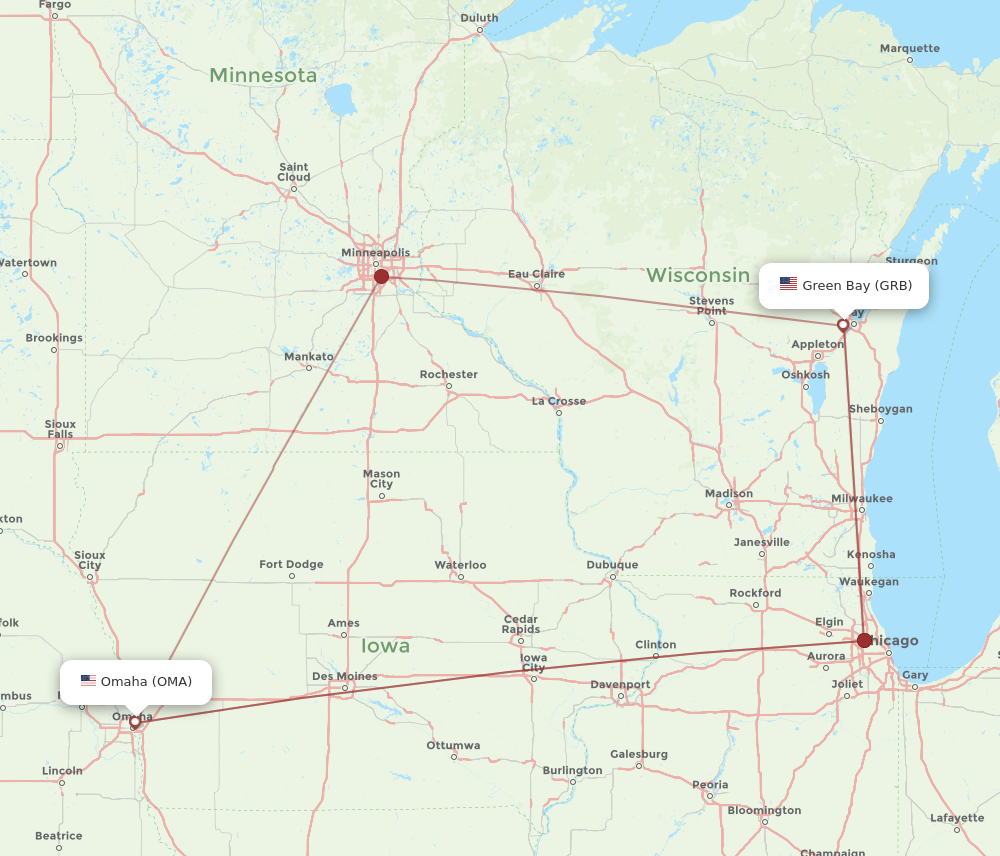 Flights from Green Bay to Omaha GRB to OMA Flight Routes