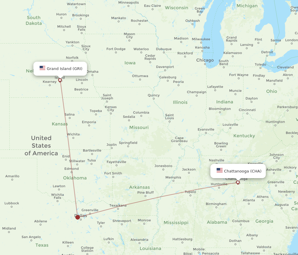 Flights from Grand Island to Chattanooga GRI to CHA Flight Routes