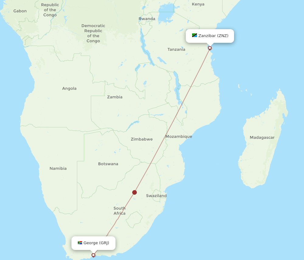 Flights from George to Zanzibar GRJ to ZNZ Flight Routes