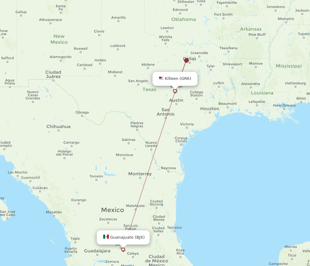 Flights from Killeen to Leon Guanajuato GRK to BJX Flight Routes